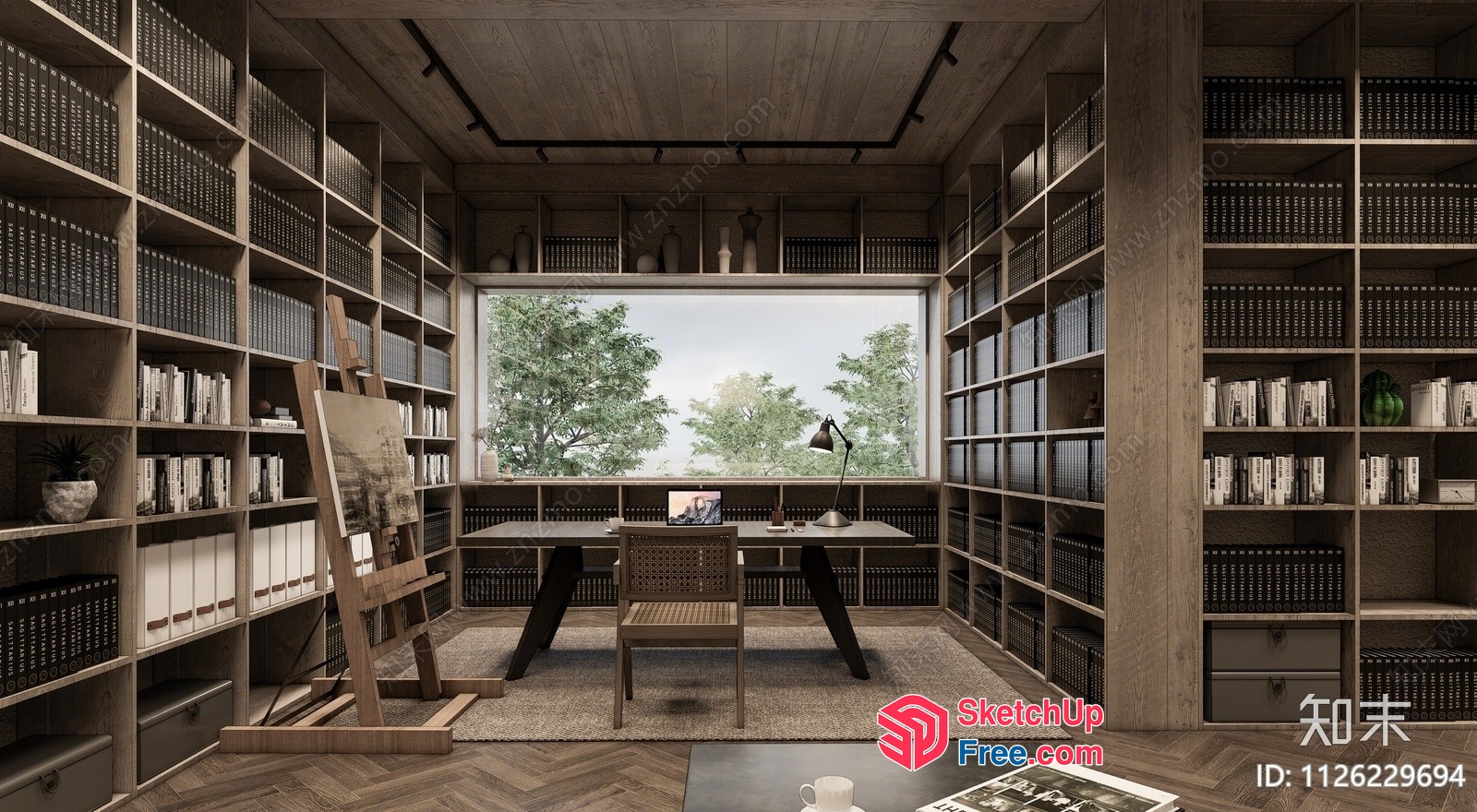 Cozy Study Room With Bookshelves And Natural Light 3D SketchUp File