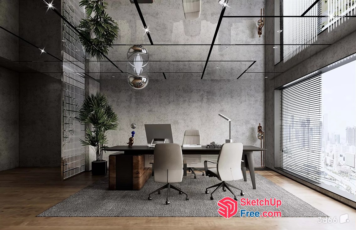 Modern Office Space With Industrial Style And Natural Elements 3D SketchUp File