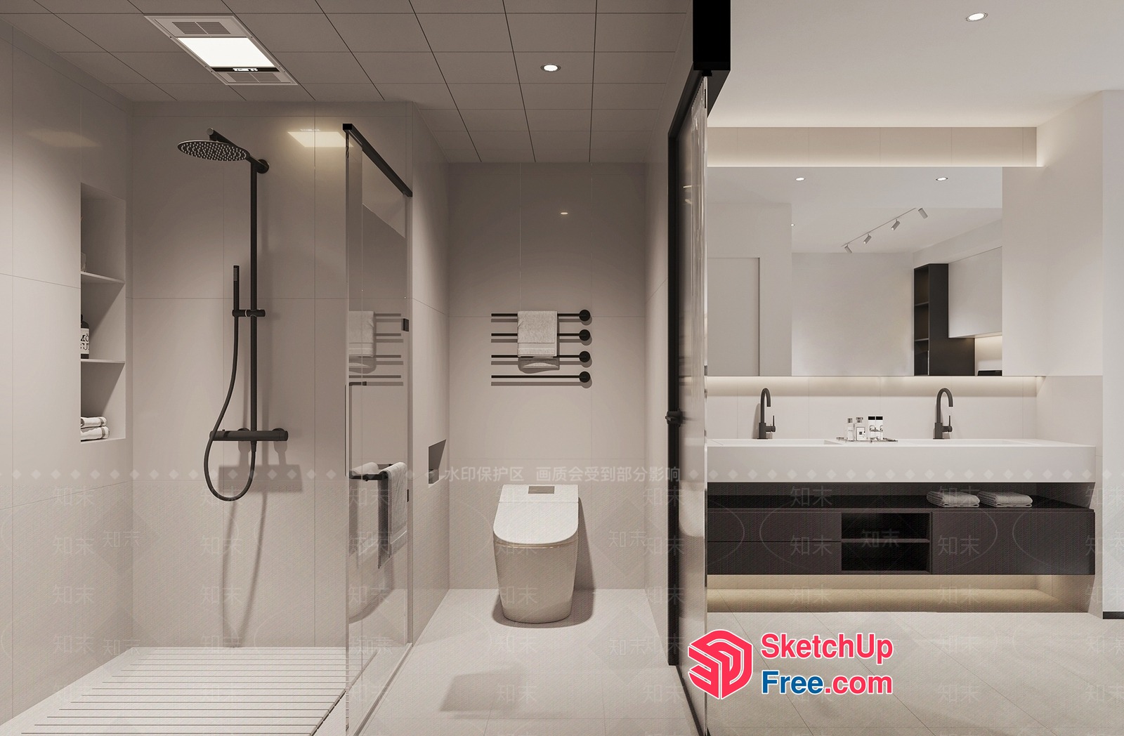 Modern Bathroom With Sleek Fixtures And Neutral Tones 3D SketchUp File