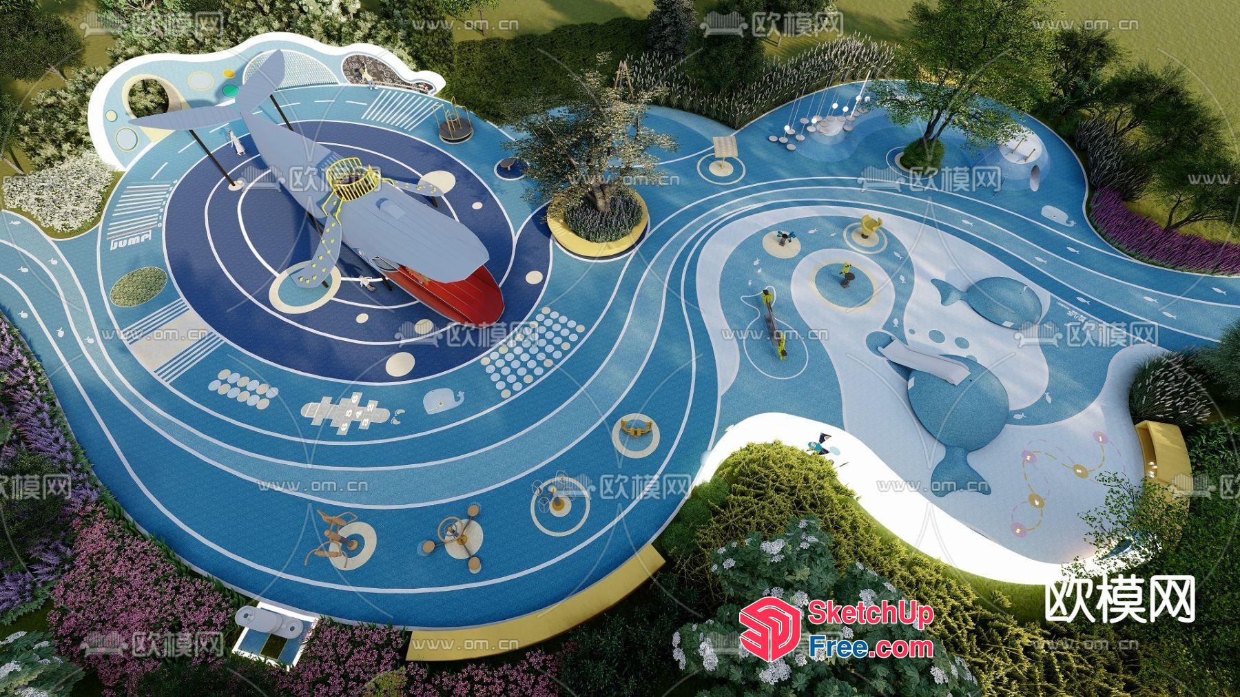 Vibrant Playground With Whimsical Aircraft And Animal Designs 3D SketchUp File