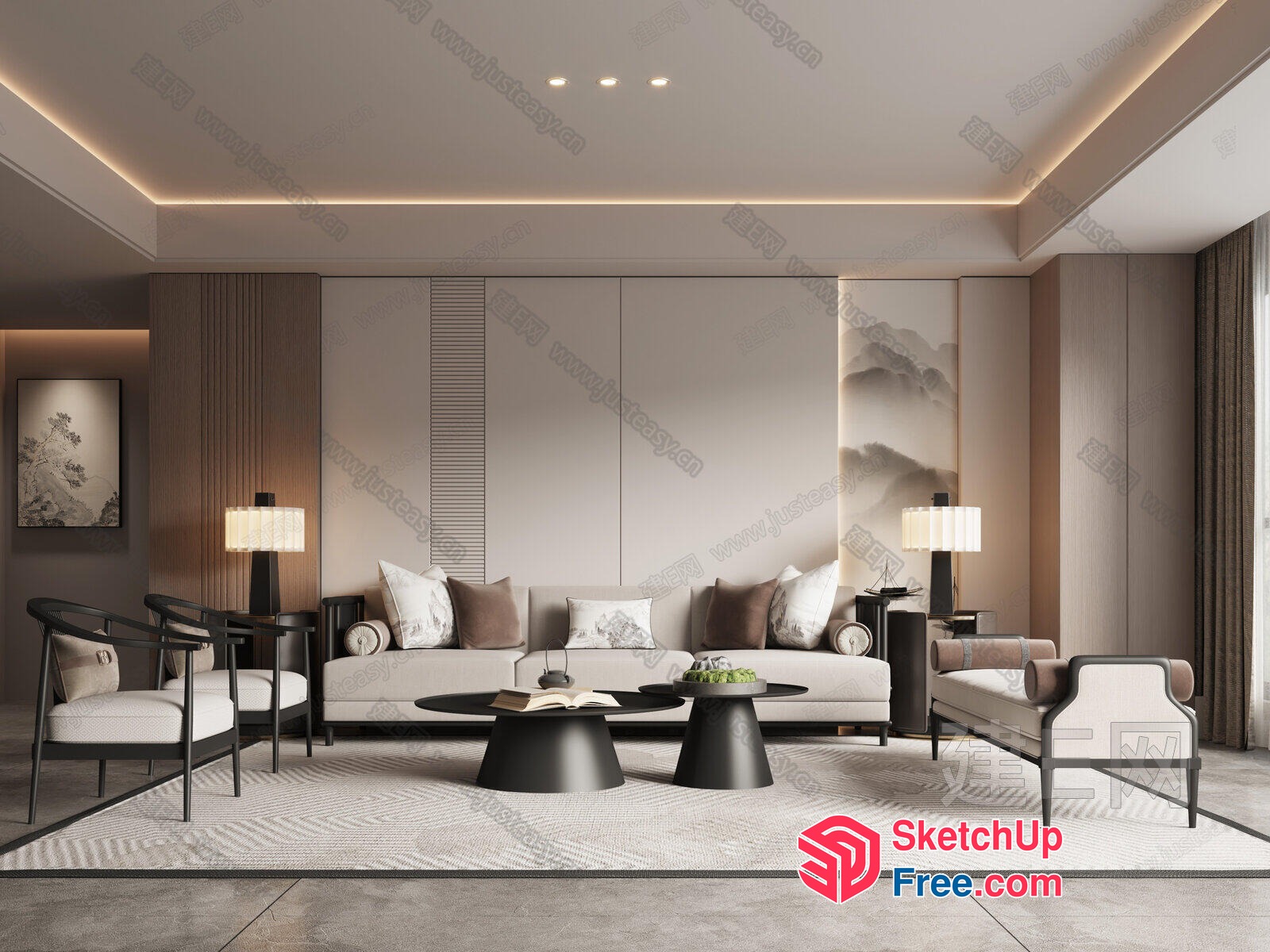 Modern Living Room Interior With Neutral Color Scheme 3D SketchUp File