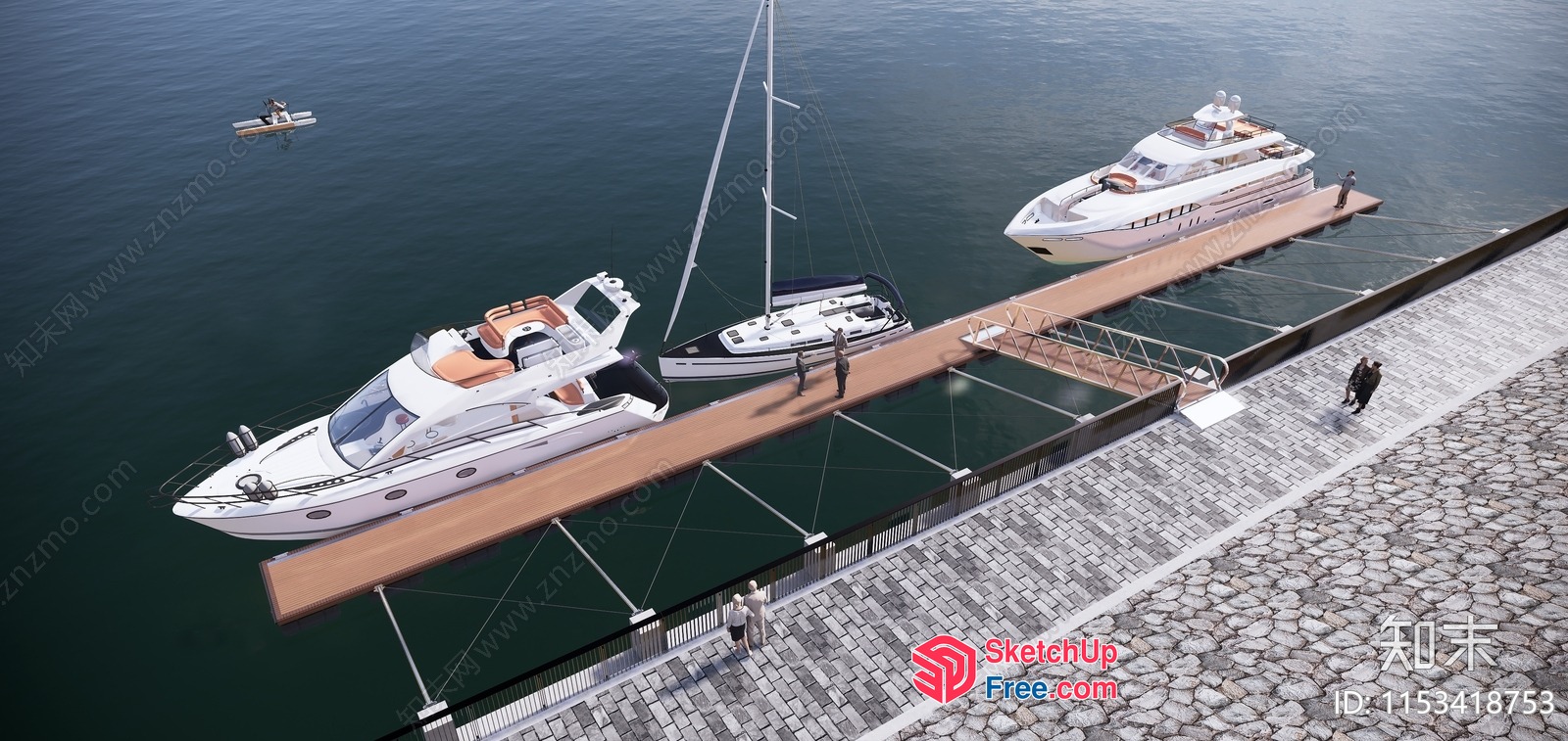 Boats Docked At A Pier 3D SketchUp File