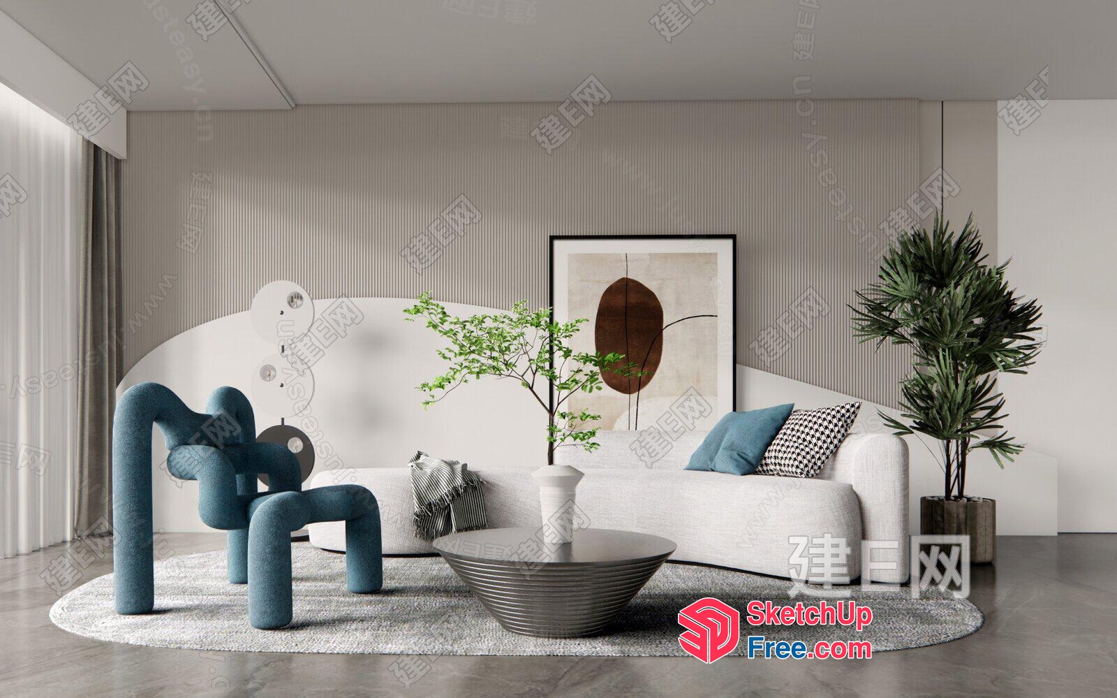 Modern Minimalist Living Room Decor With Unique Furniture 3D SketchUp File