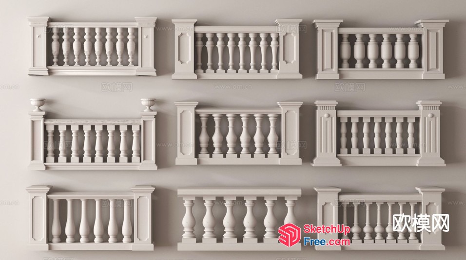 Ornate White Balustrades 3D SketchUp File