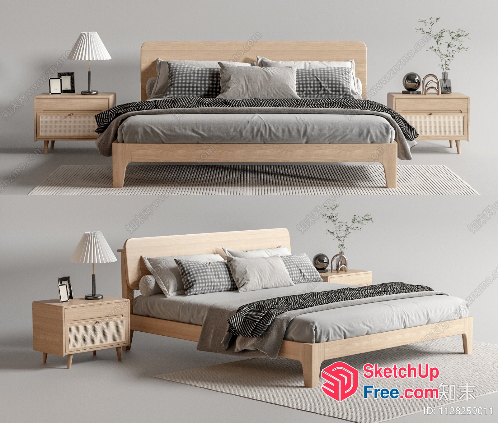 Minimalist Style Bedroom Furniture With Bed And Bedside Table 3D SketchUp File