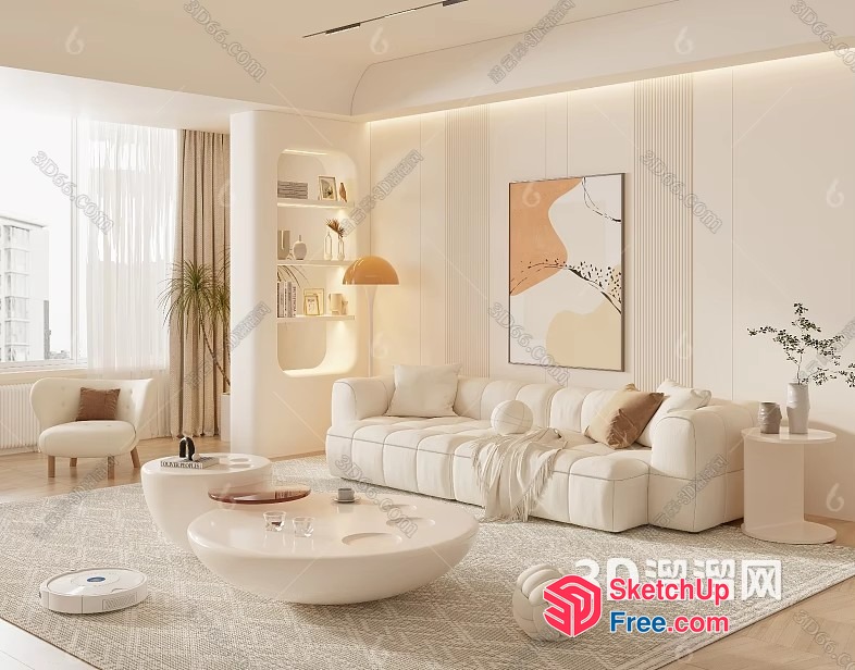 Modern Creamy Style Living Room 3D SketchUp File