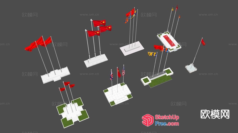 Flagpoles And Flag Display 3D SketchUp File