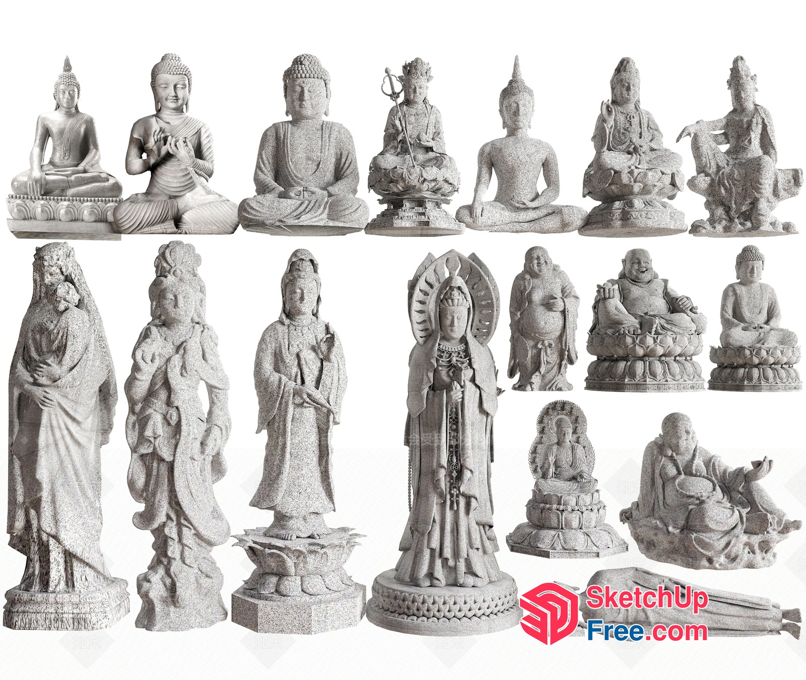 Asian-Inspired Statues Collection 3D SketchUp File
