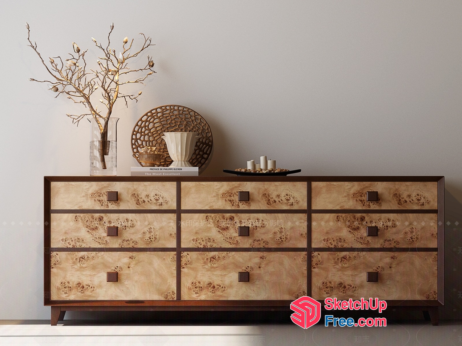 Elegant Minimalist Style Wooden Dresser 3D SketchUp File