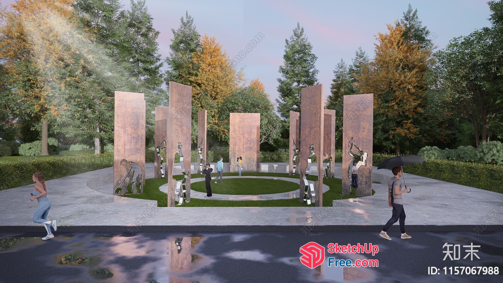 Serene Park Scene With Pillars And Greenery 3D SketchUp File