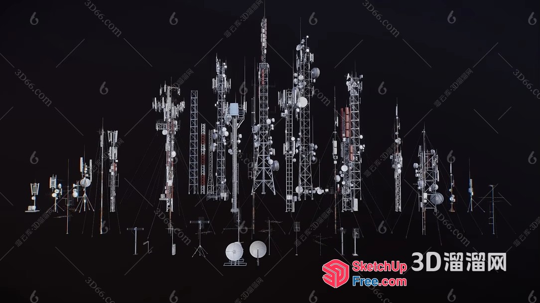 3D Cityscape Of Towers And Antennas 3D SketchUp File