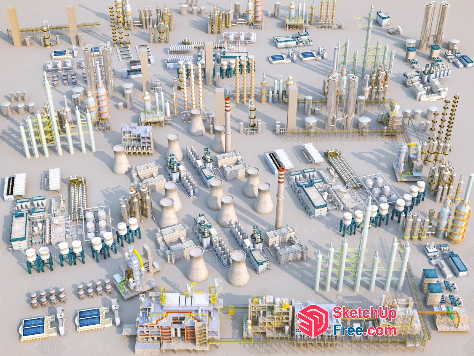 Industrial Park With Various Buildings And Structures 3D SketchUp File