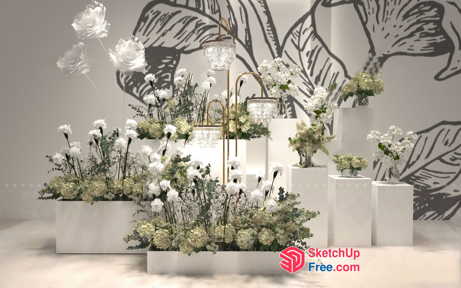Elegant White Flower Arrangement With Gold Accents 3D SketchUp File