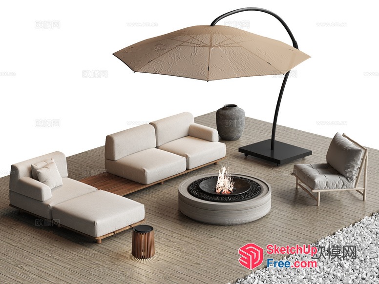 Outdoor Living Space With Fire Pit And Comfortable Seating 3D SketchUp File