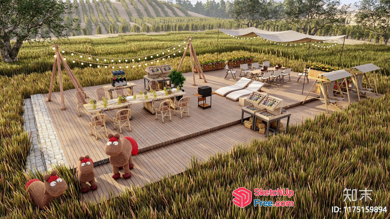 Outdoor Dining Area With Unique Decorations And Furniture 3D SketchUp File