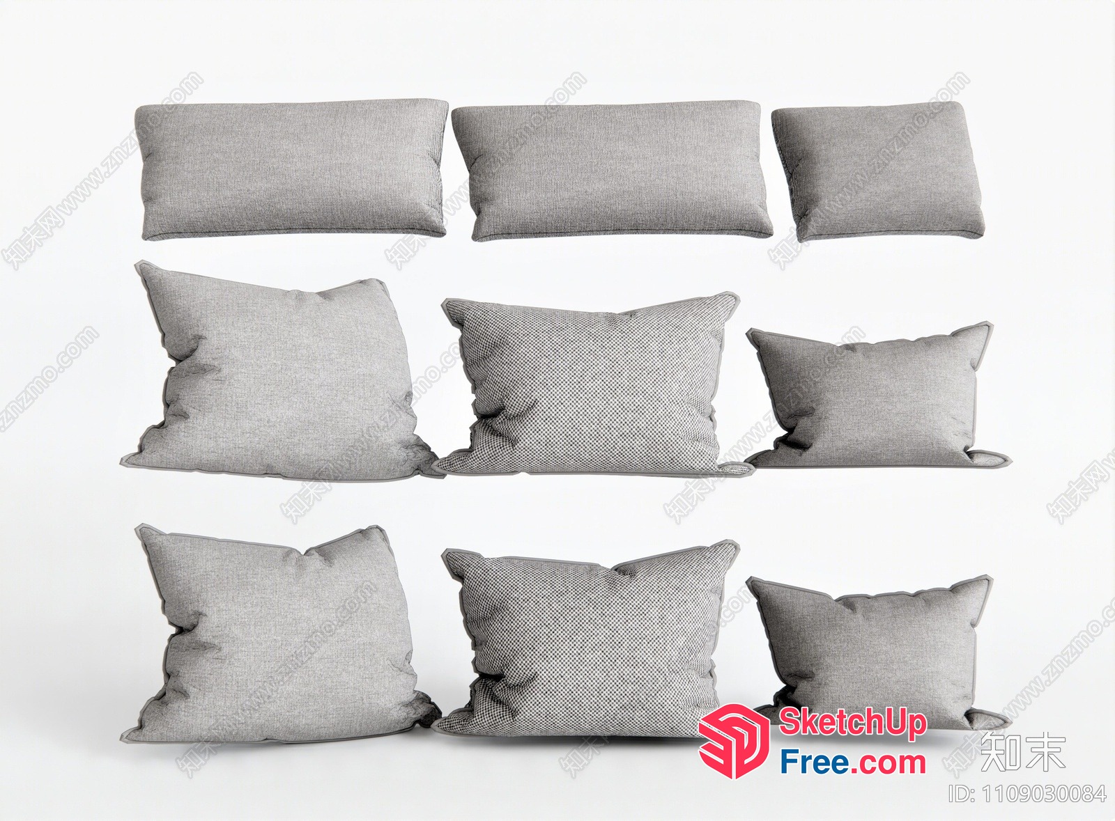 Grey Pillows On White Background 3D SketchUp File