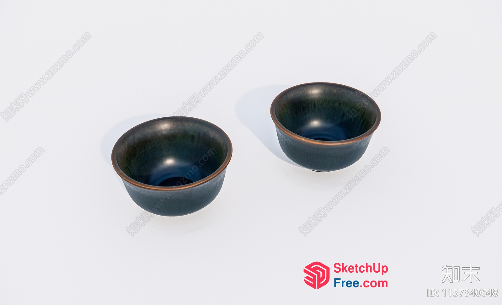 Two Dark Gray Ceramic Bowls On White Surface 3D SketchUp File