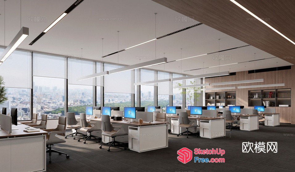 Modern Office Space With City View 3D SketchUp File