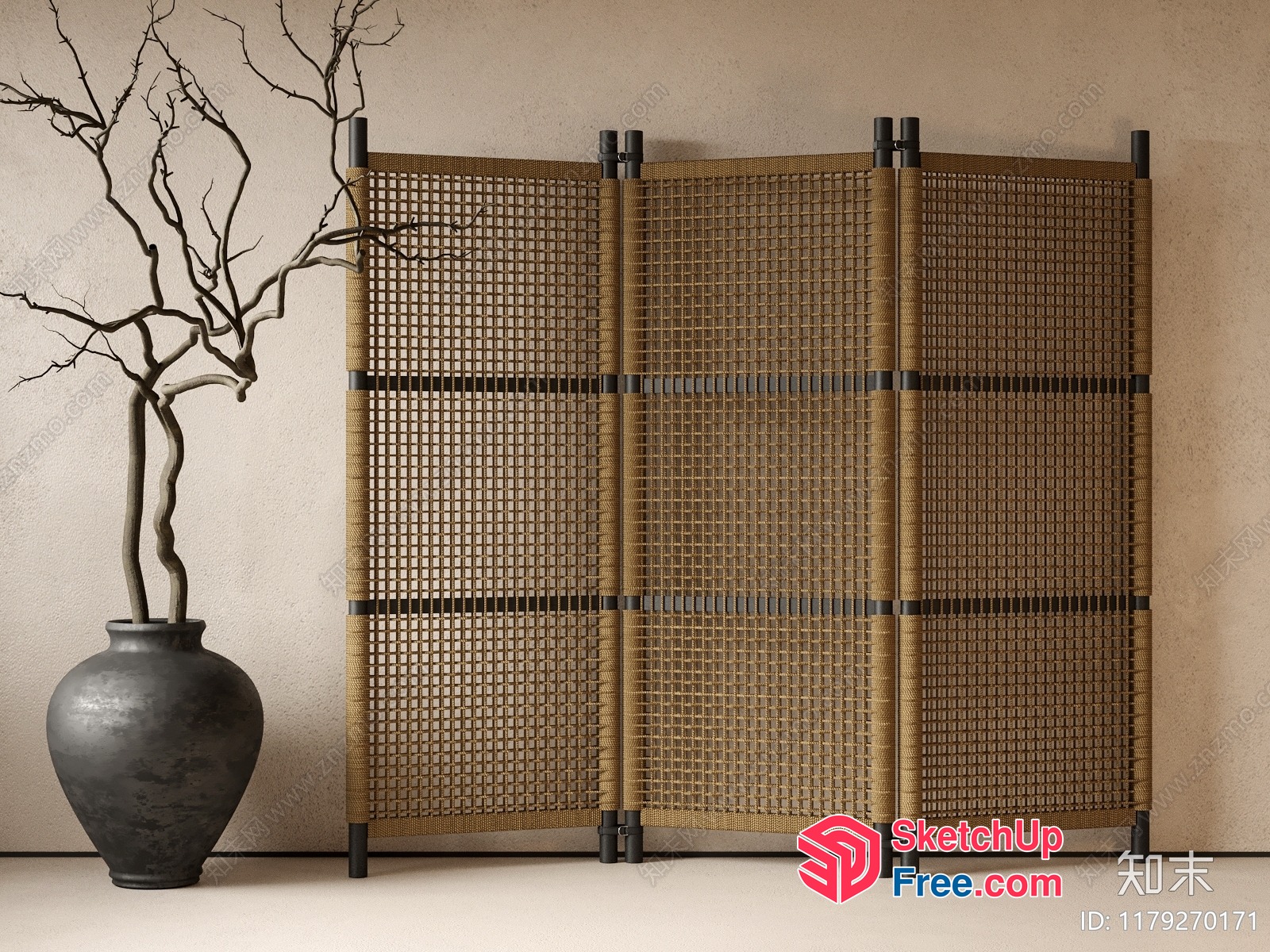 Partition Screen With Rattan And Black Accents 3D SketchUp File
