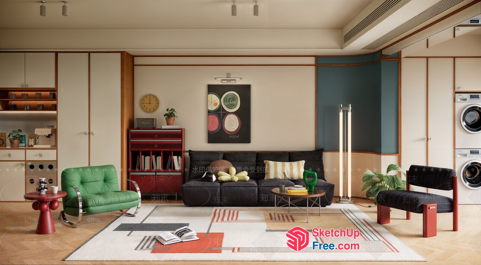 Modern Living Room With Vibrant Furniture And Artwork 3D SketchUp File