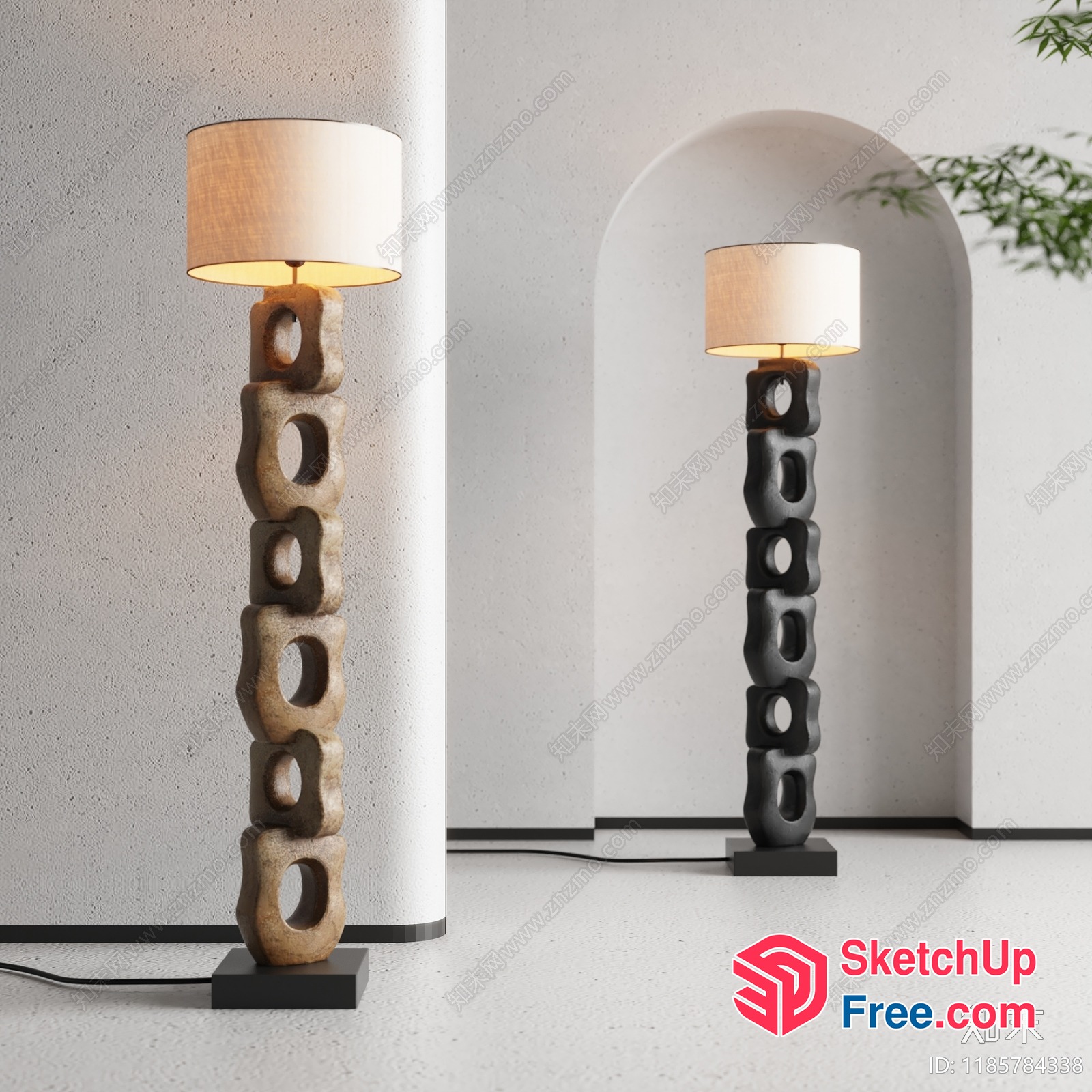 Floor Lamp With Unique Stone-Like Pillar Design 3D SketchUp File