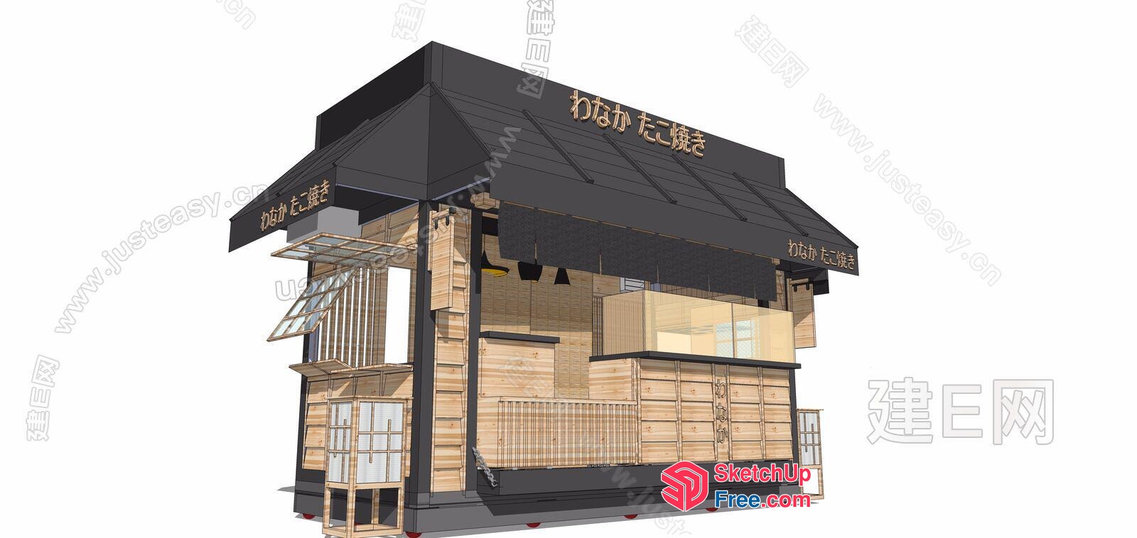 Japanese Style Food Truck With Black And Wood Accents 3D SketchUp File