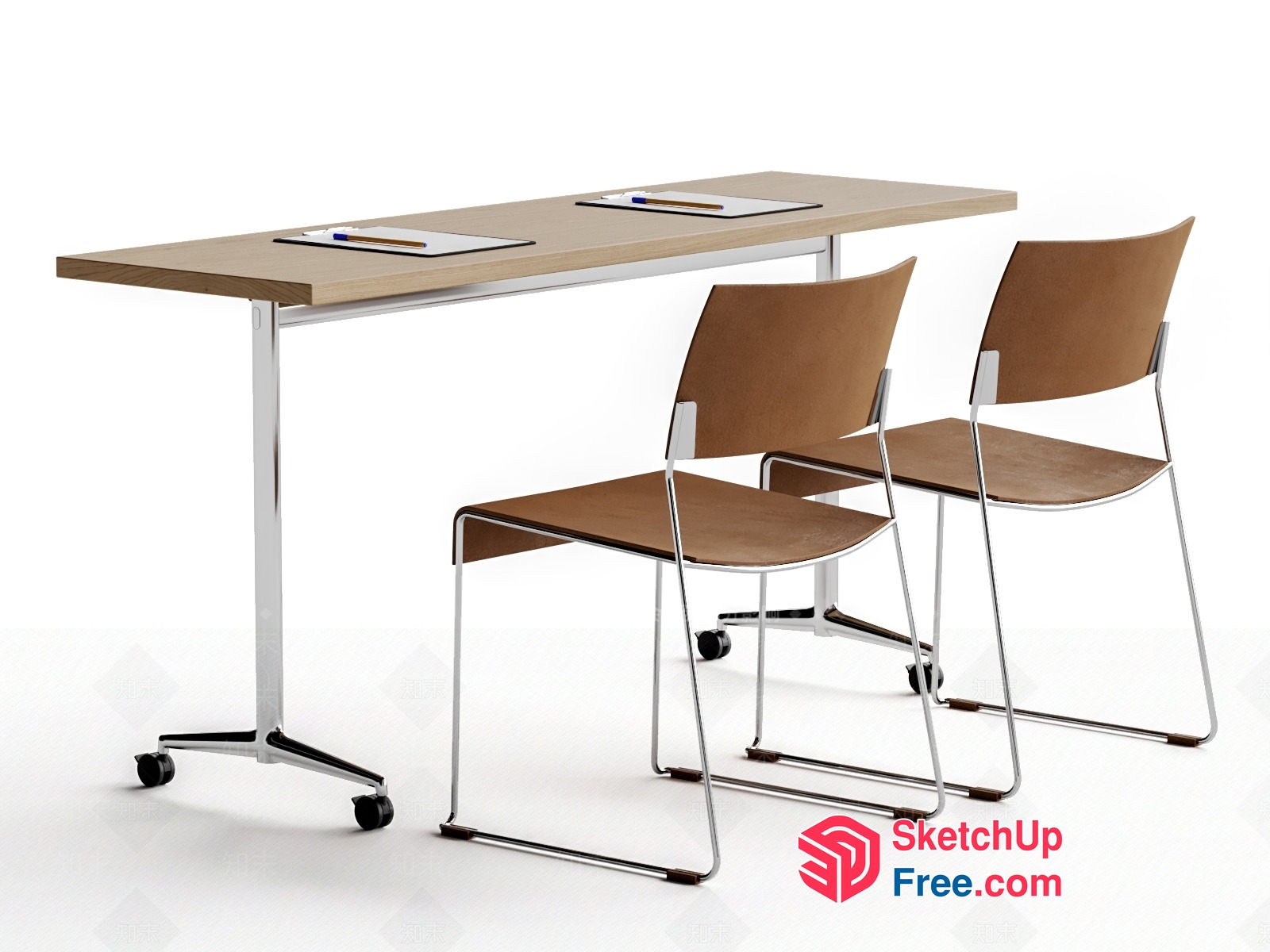 Modern Office Furniture Set With Rolling Table And Chairs 3D SketchUp File