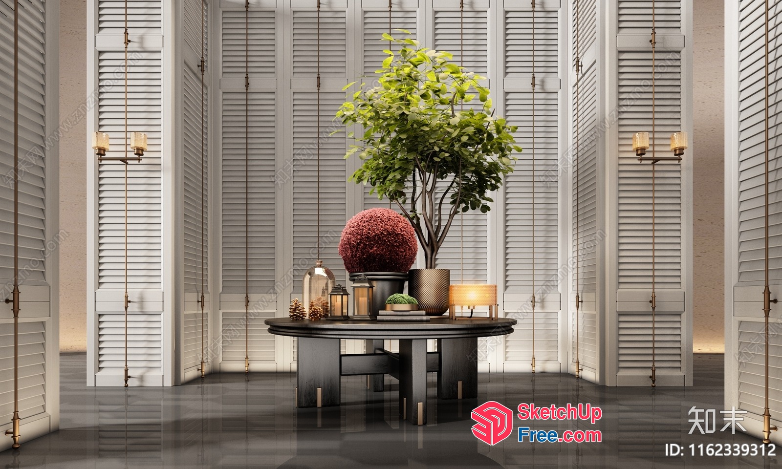 Elegant Japanese Style Living Room With Shutter Walls 3D SketchUp File