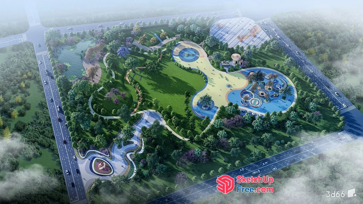 Aerial View Of A Park With Various Facilities 3D SketchUp File