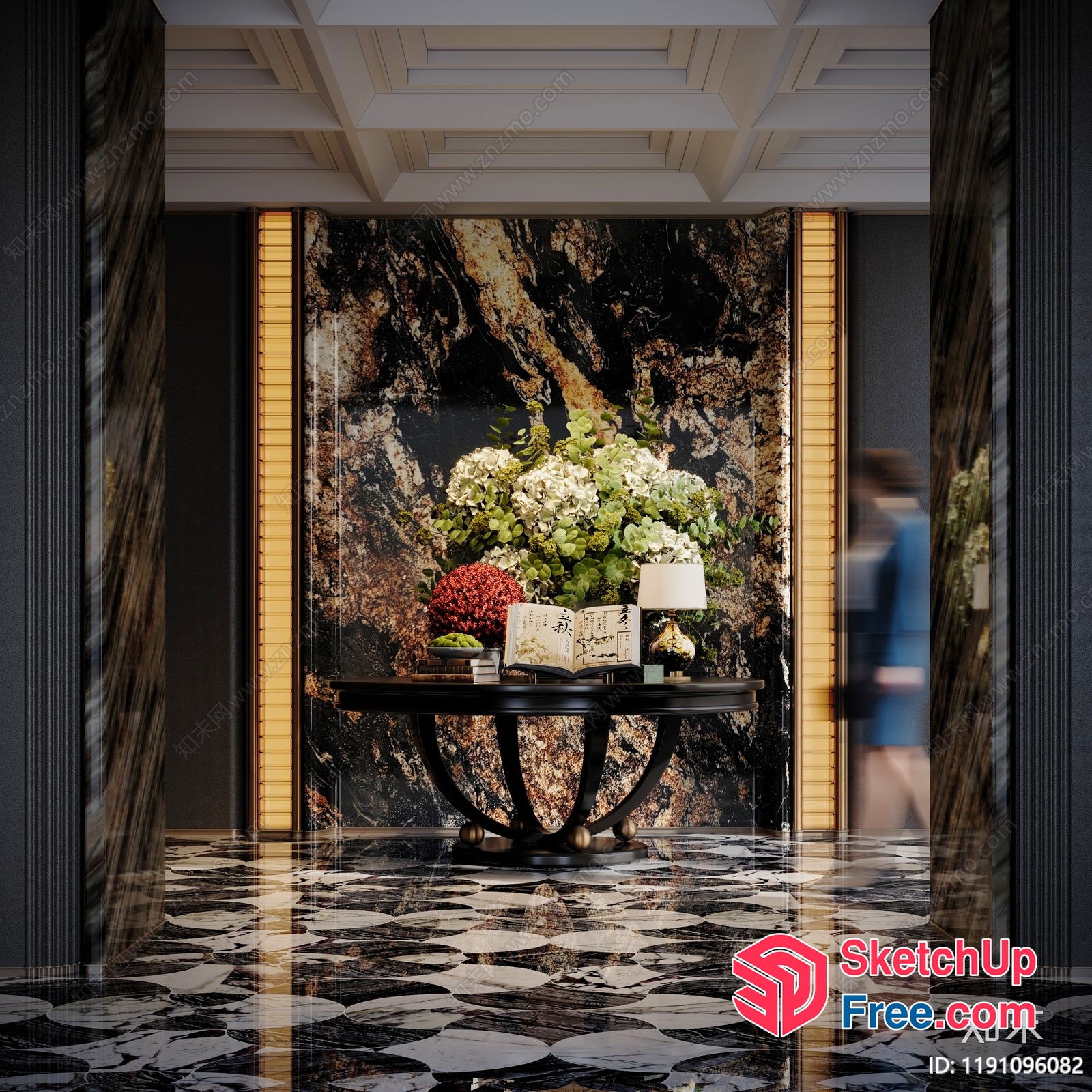 Marble Accentuated Black And Gold Hallway 3D SketchUp File