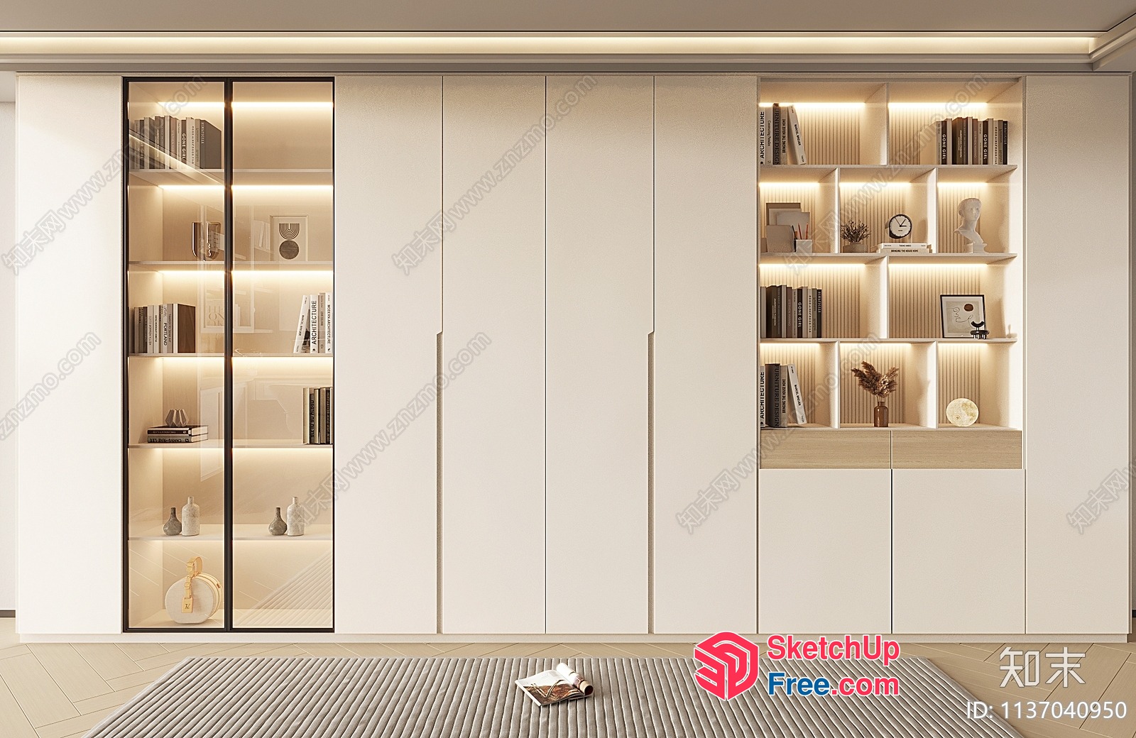 Modern White Bookcase With Built-In Lighting 3D SketchUp File