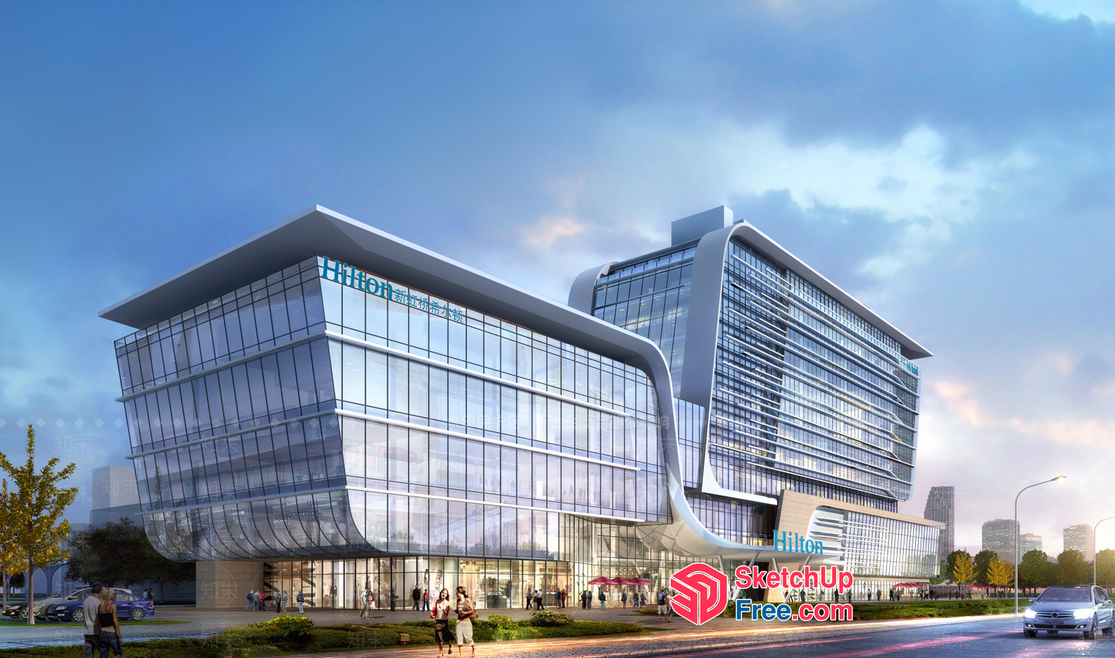 Hilton Hotel Exterior Design 3D SketchUp File