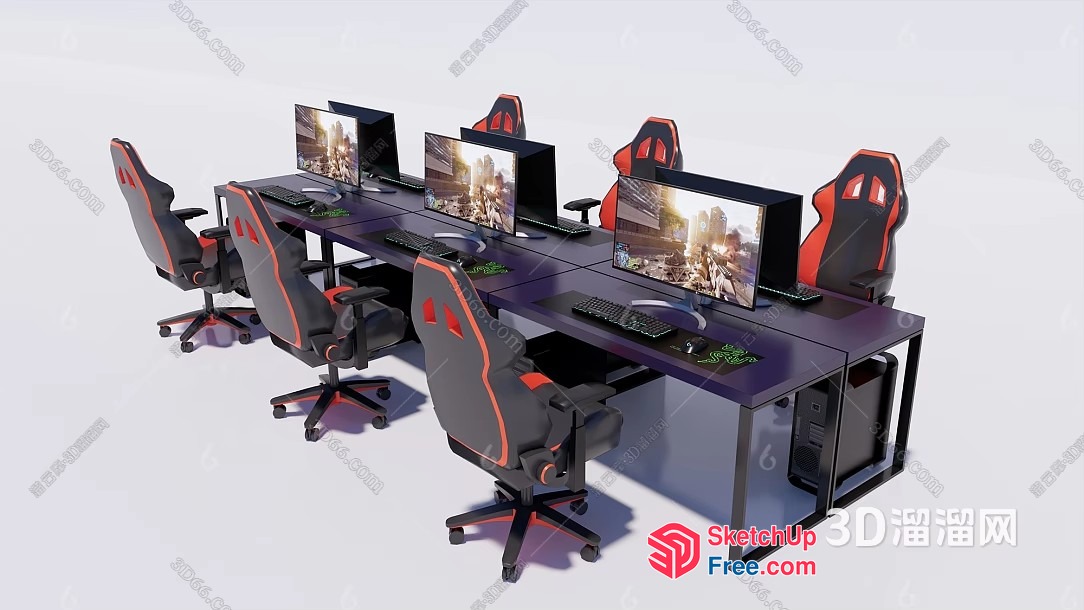 Modern Gaming Setup With Black And Red Chairs 3D SketchUp File