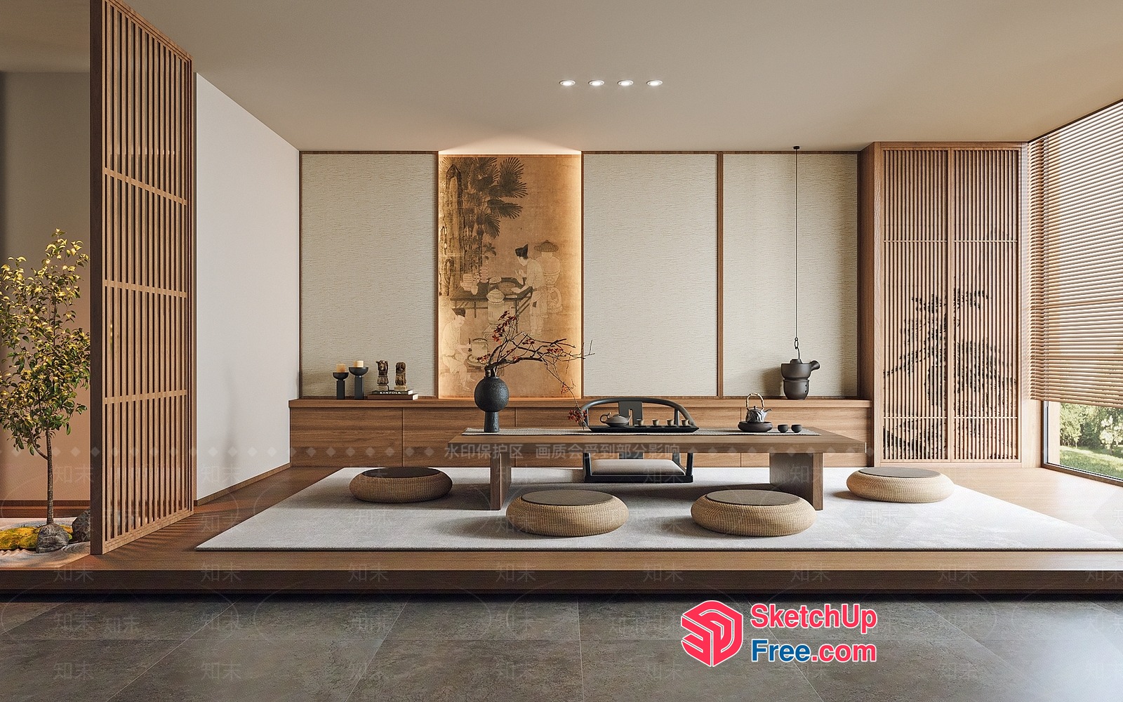 Elegant Japanese-Style Interior With Minimalist Decor 3D SketchUp File