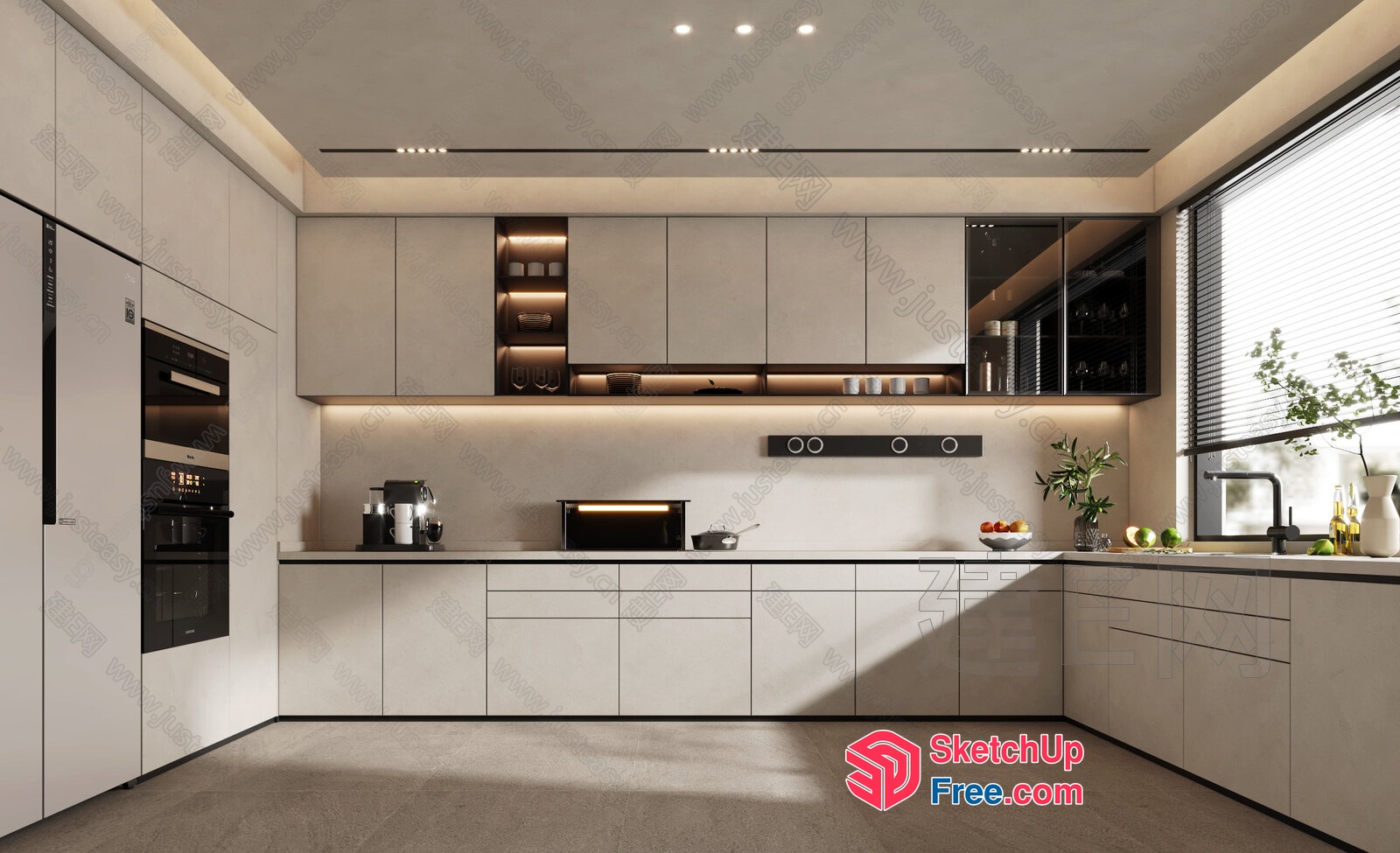 Modern Kitchen With Sleek White Cabinets And Black Appliances 3D SketchUp File