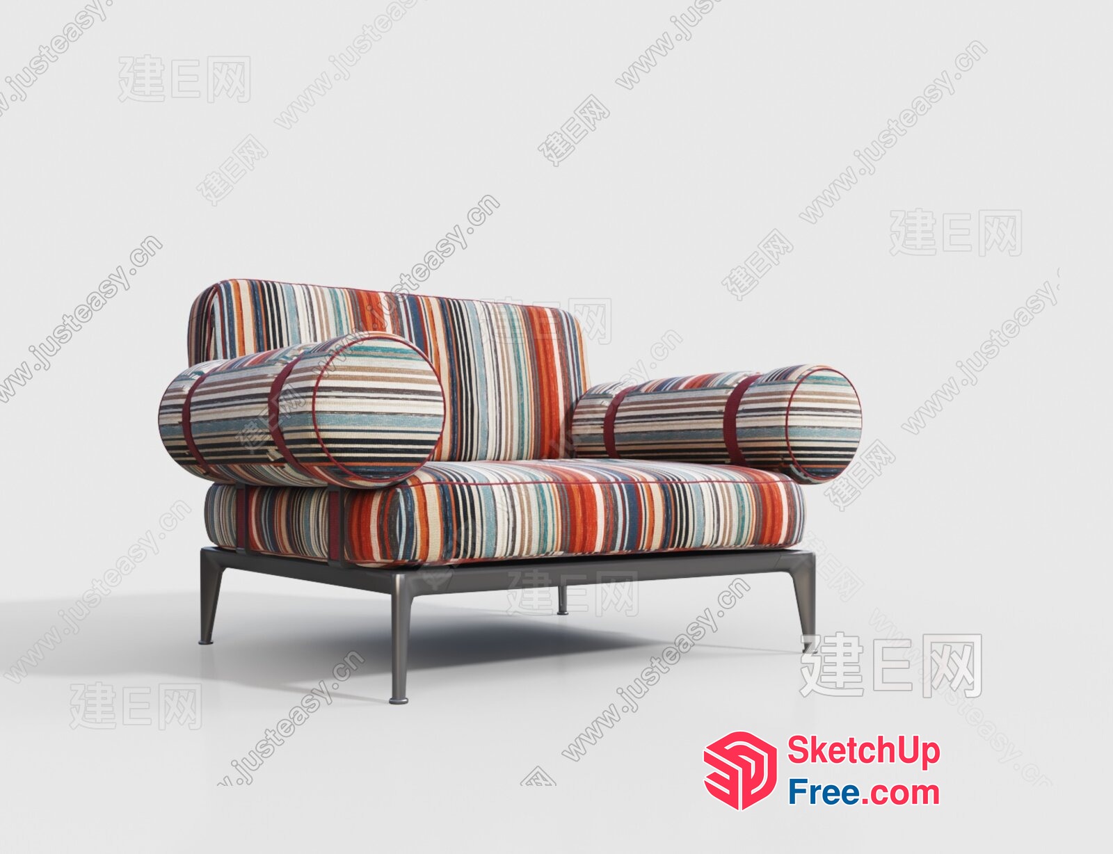 Striped Sofa With Pillows And Metal Legs 3D SketchUp File