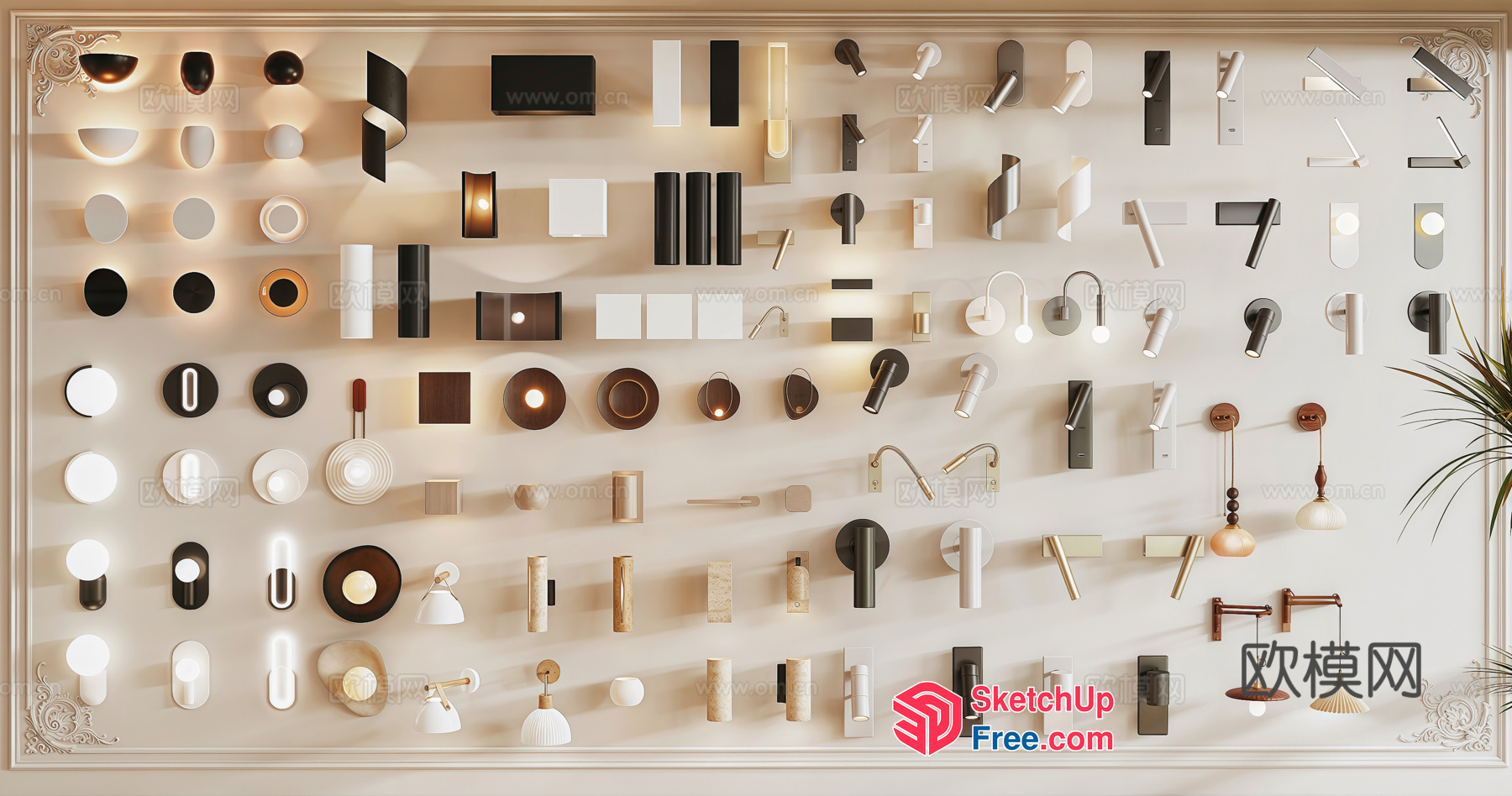 A Wall Of Modern Lighting Fixtures 3D SketchUp File
