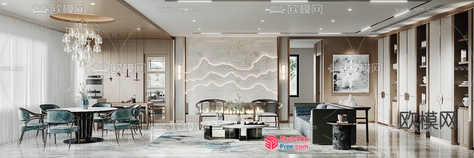 Elegant Modern Interior With Dining And Living Room 3D SketchUp File