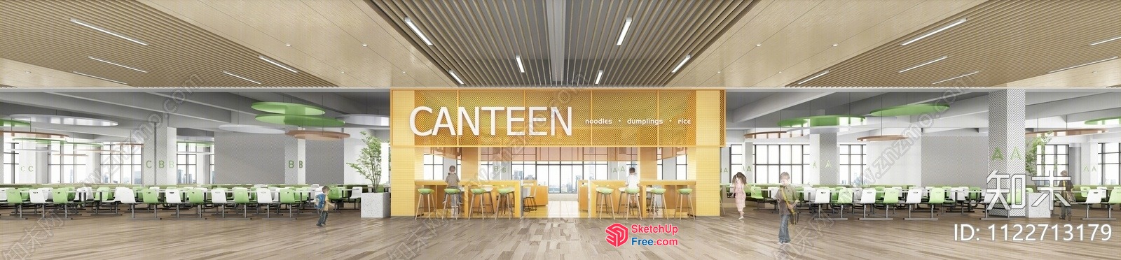 Modern Canteen Interior With Sleek Glass Walls And Wooden Accents 3D SketchUp File