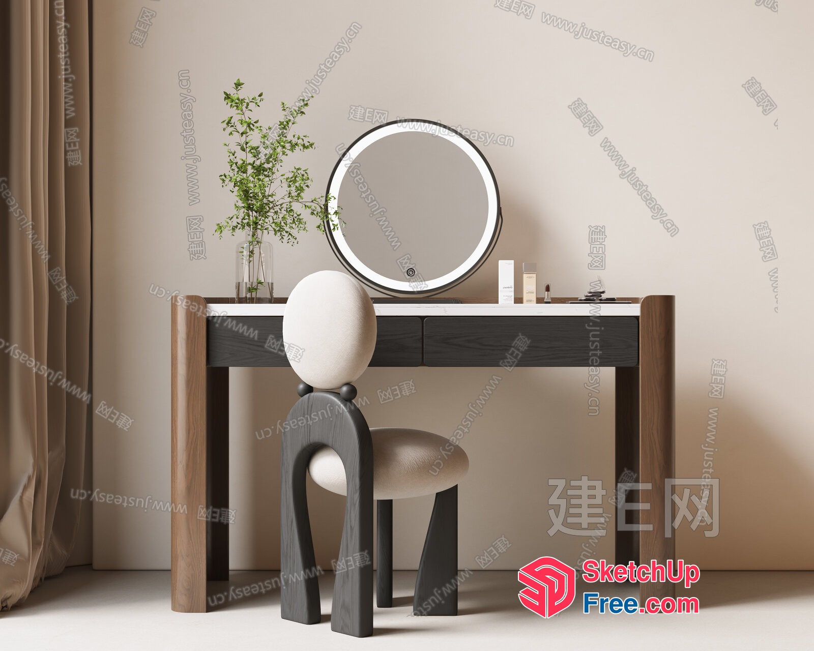 Modern Minimalist Vanity Table And Stool 3D SketchUp File