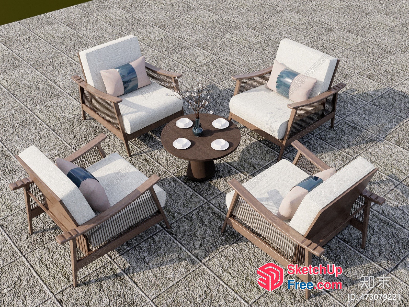 Elegant Outdoor Seating Area With Wooden Furniture 3D SketchUp File