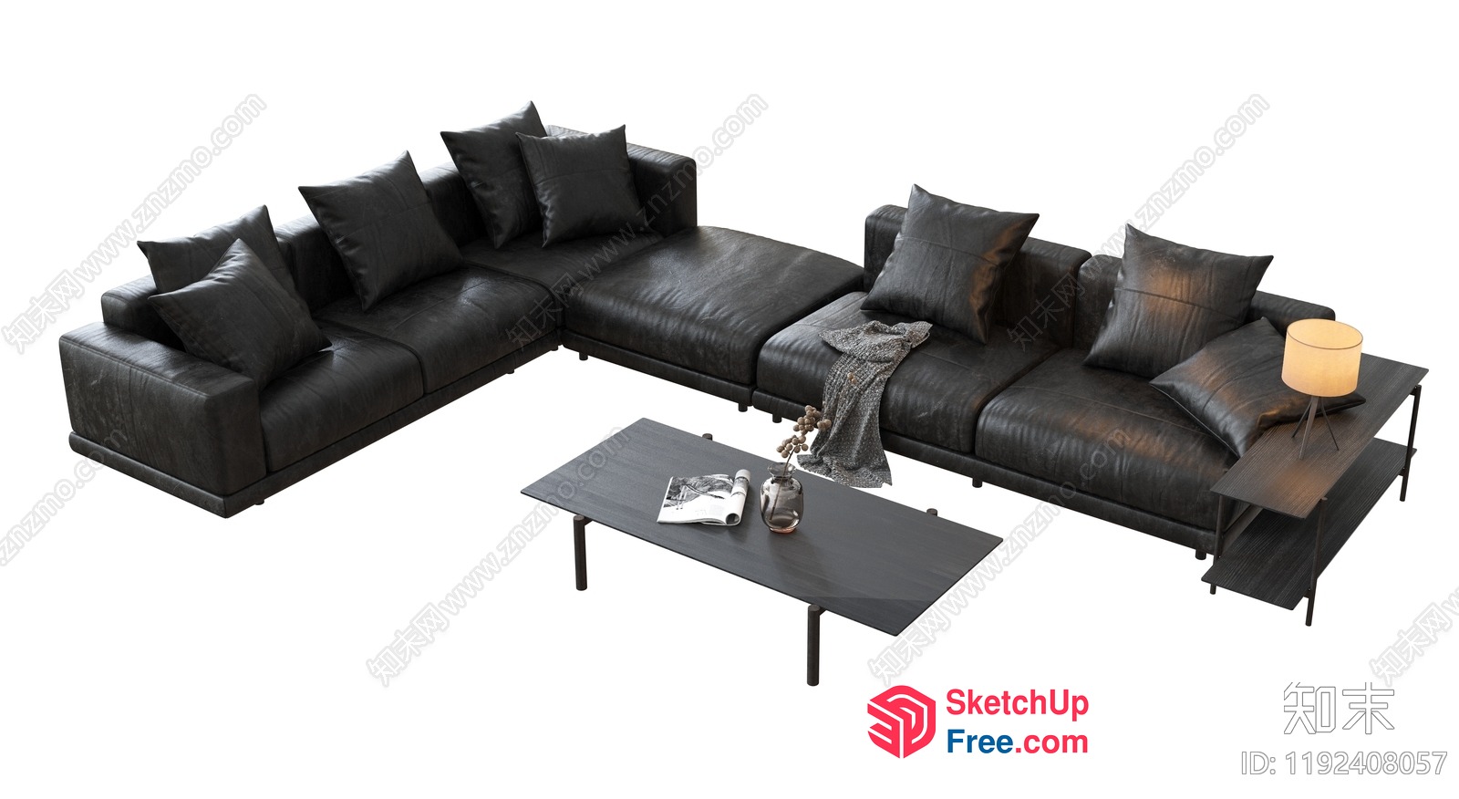 Black Leather Sofa And Coffee Table Arrangement 3D SketchUp File