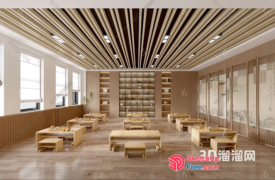 Modern Japanese-Inspired Room With Natural Wood Accents 3D SketchUp File