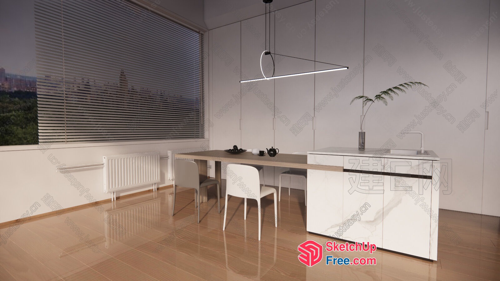 Modern Minimalist Dining Room With Sleek Lighting And White Furniture 3D SketchUp File