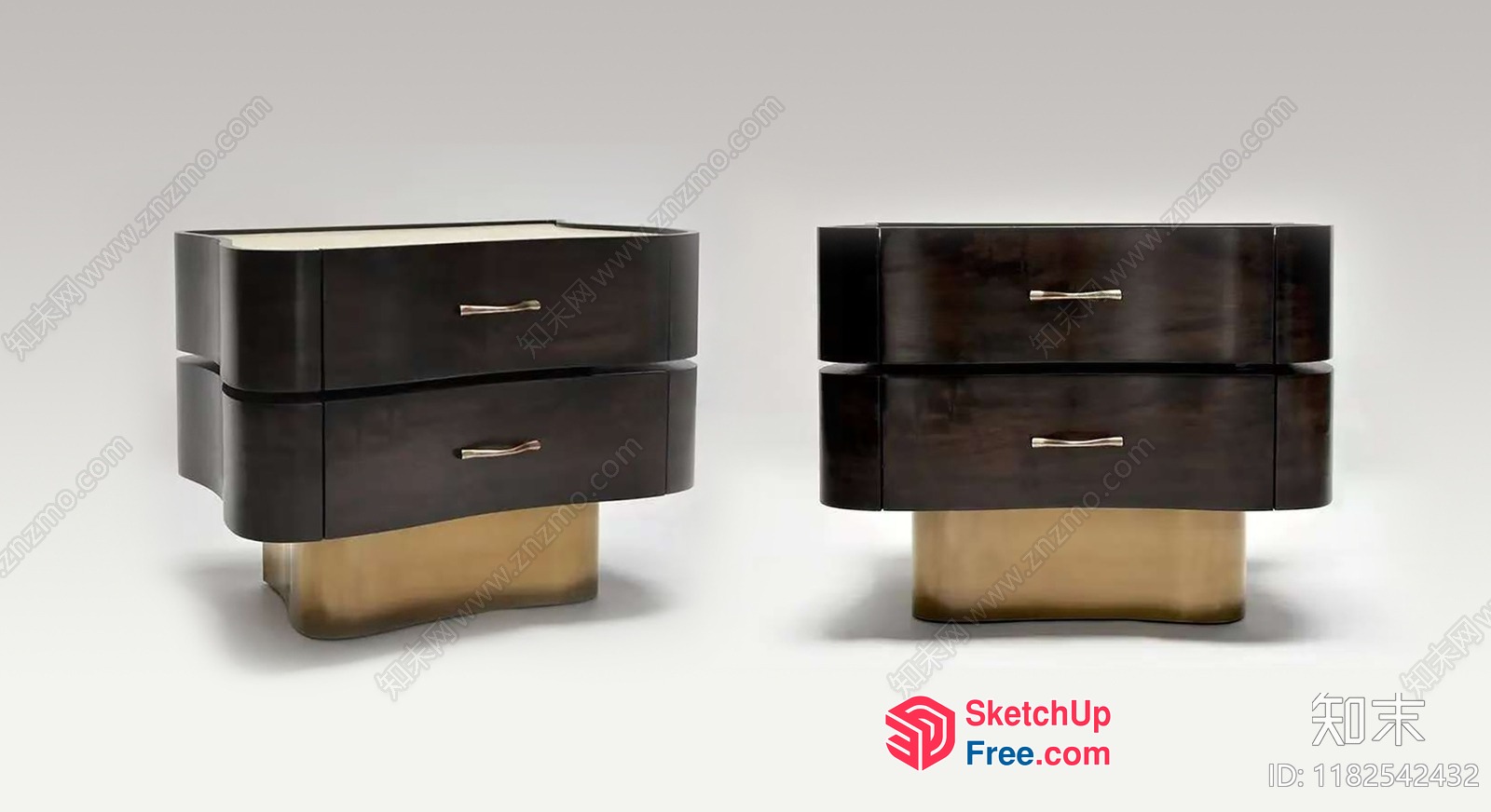 Elegant Dark Brown And Gold Nightstands 3D SketchUp File