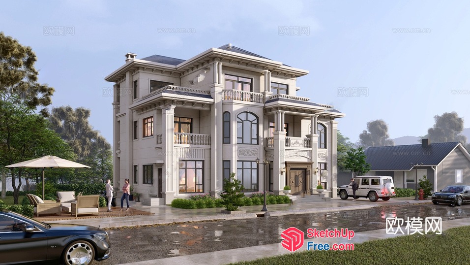 Luxurious European-Style Mansion Exterior 3D SketchUp File