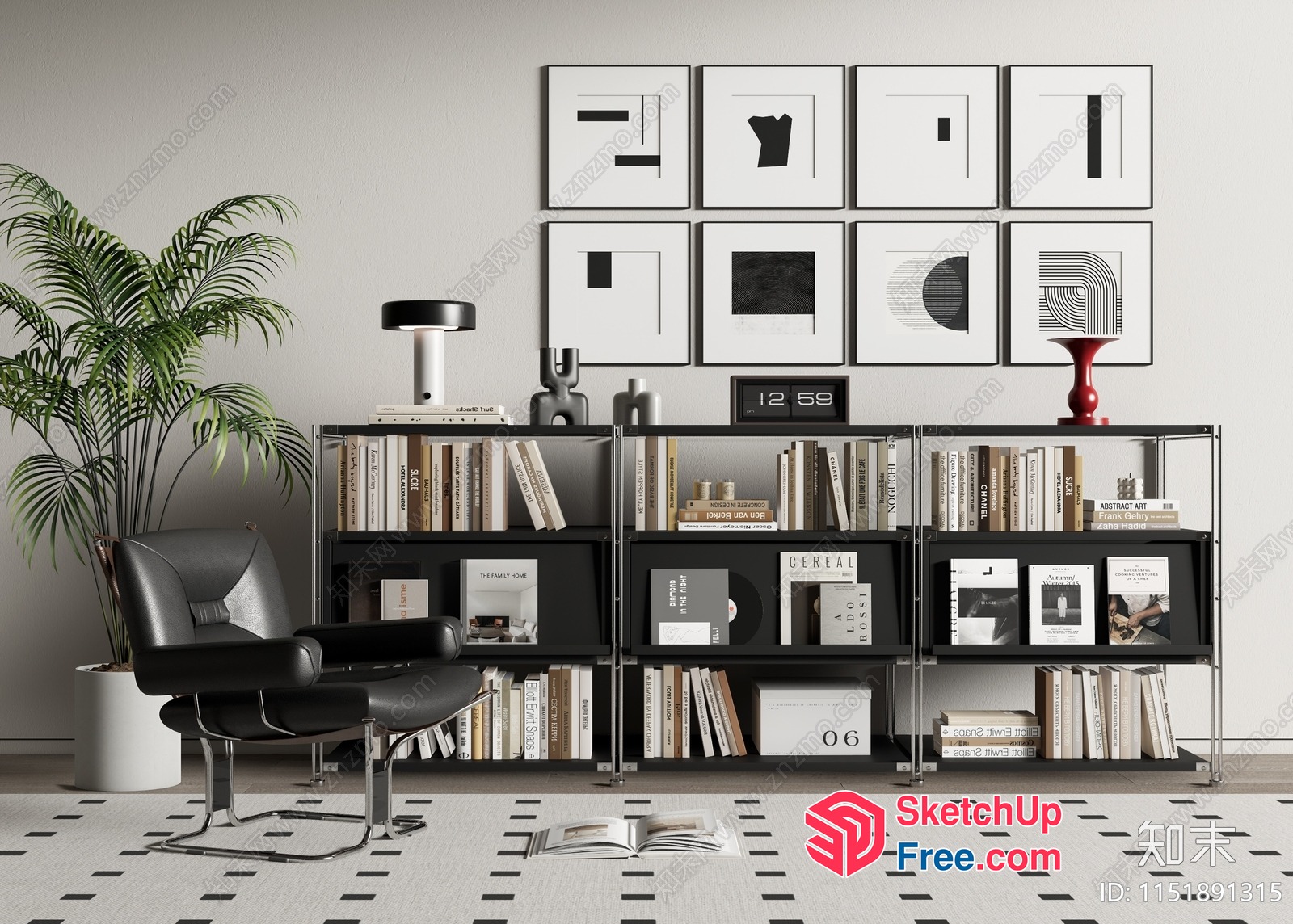 Modern Minimalist Bookcase And Shelf Decor 3D SketchUp File