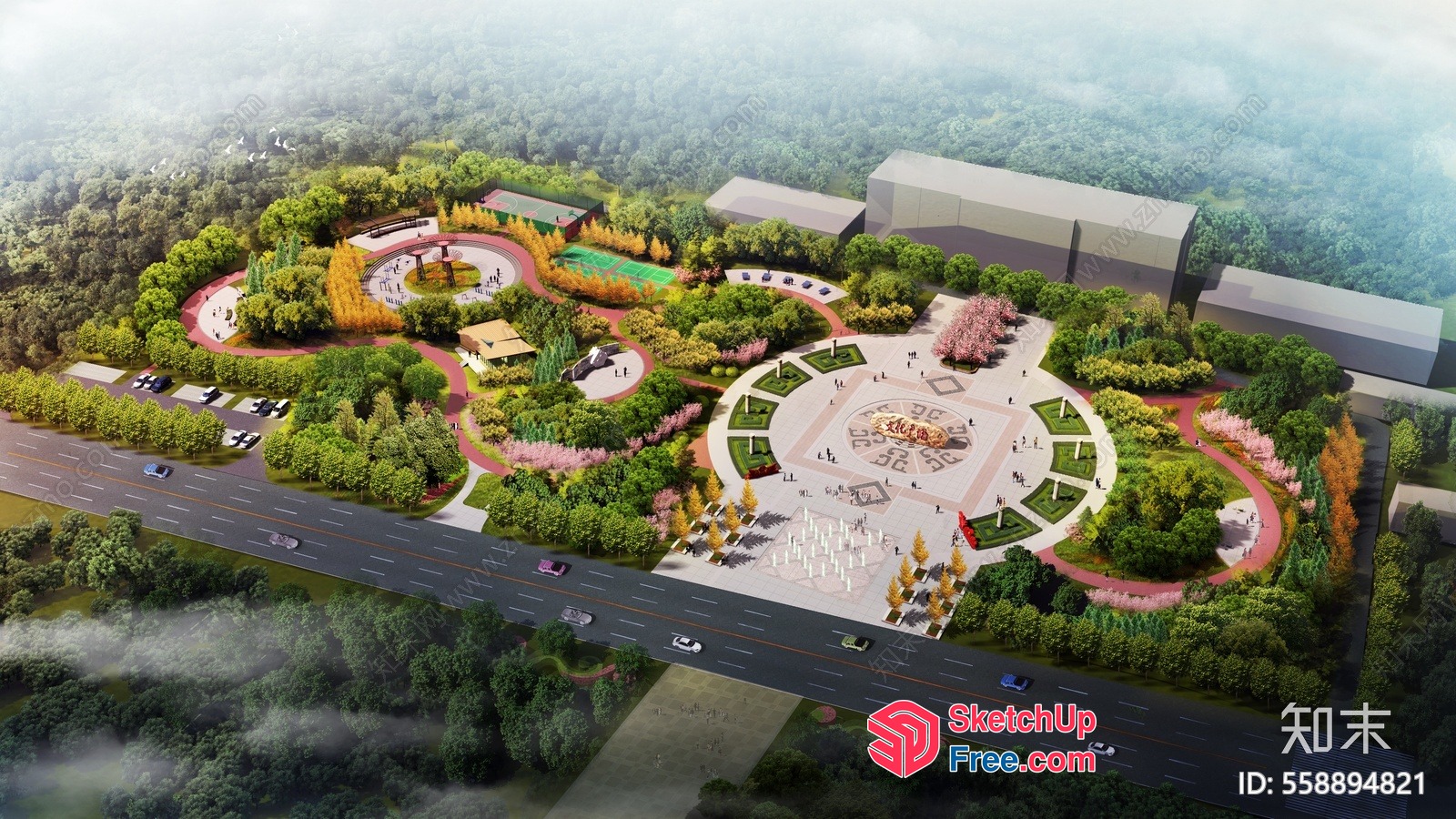Modern Industrial Park Design With Green Spaces And Amenities 3D SketchUp File