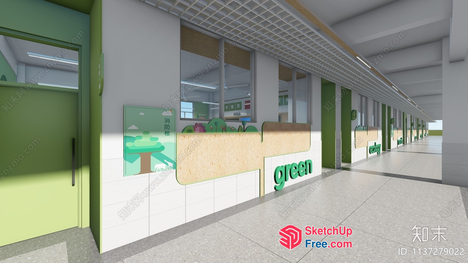 Green And White Interior Design For Commercial Space 3D SketchUp File