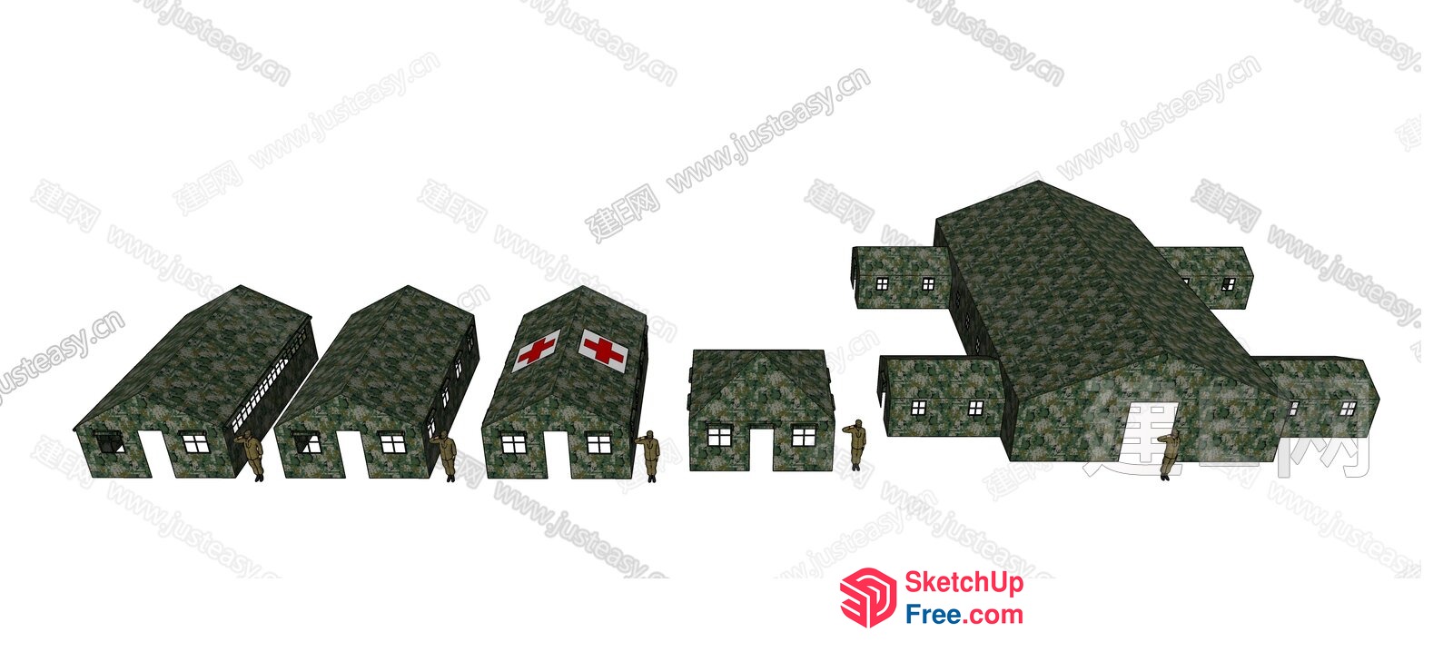 Military-Style Building With Green Camouflage 3D SketchUp File